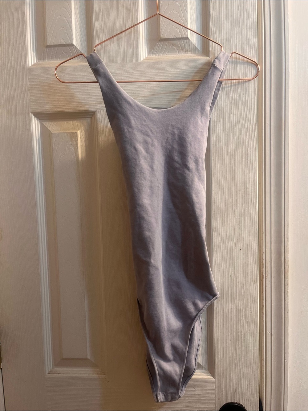 Zara Soft Light Purple Scoop Neck Bodysuit with Cross Back